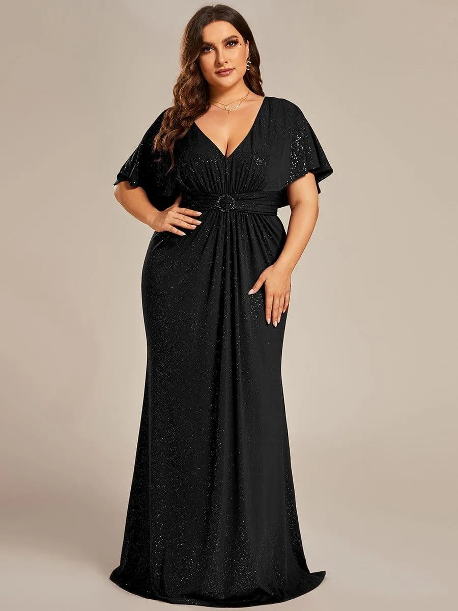 Robe de soirée sirène curvy à manches chauve-souris brillantes