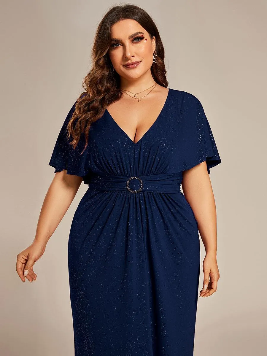 Robe de soirée sirène curvy à manches chauve-souris brillantes