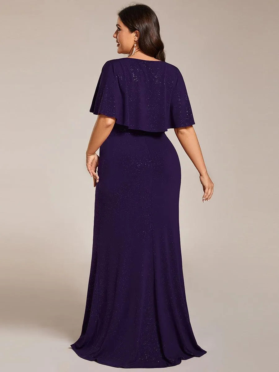 Robe de soirée sirène curvy à manches chauve-souris brillantes
