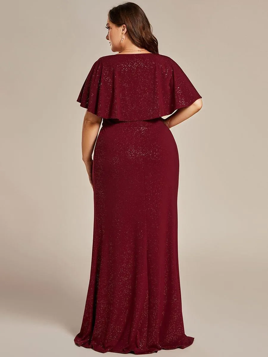 Robe de soirée sirène curvy à manches chauve-souris brillantes