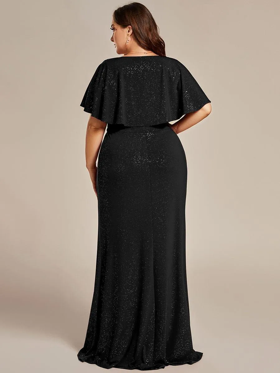 Robe de soirée sirène curvy à manches chauve-souris brillantes