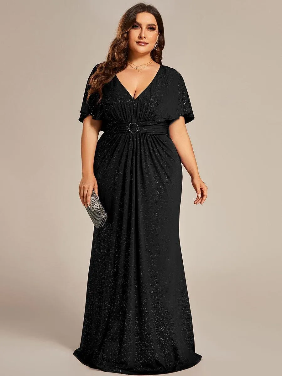 Robe de soirée sirène curvy à manches chauve-souris brillantes