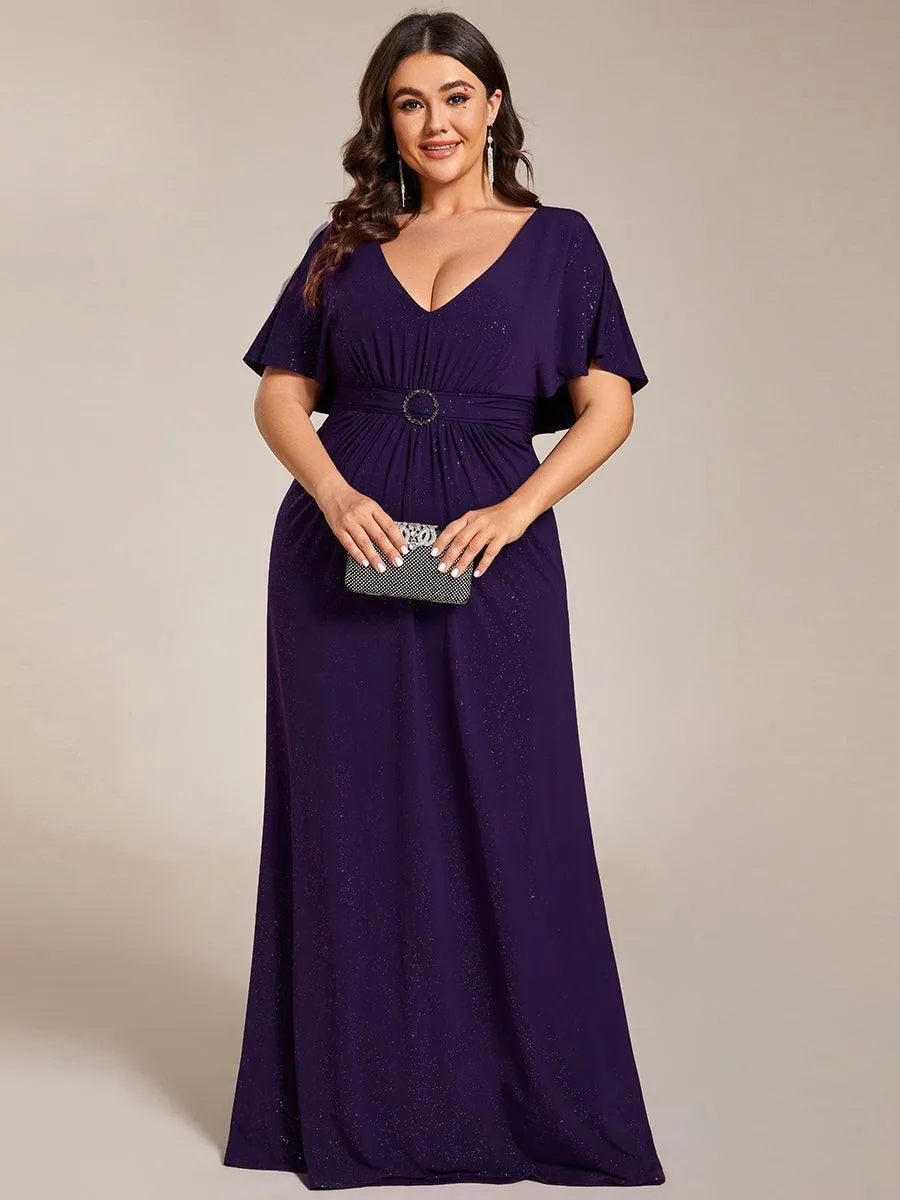 Robe de soirée sirène curvy à manches chauve-souris brillantes