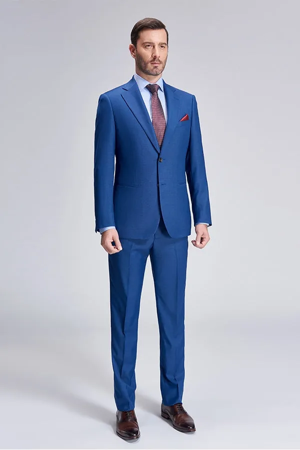Romantic Plaid Royal Blue Mens Suits for Business