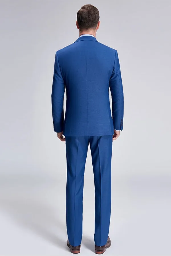 Romantic Plaid Royal Blue Mens Suits for Business