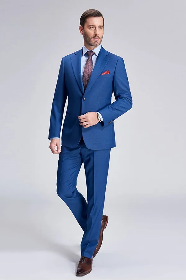 Romantic Plaid Royal Blue Mens Suits for Business