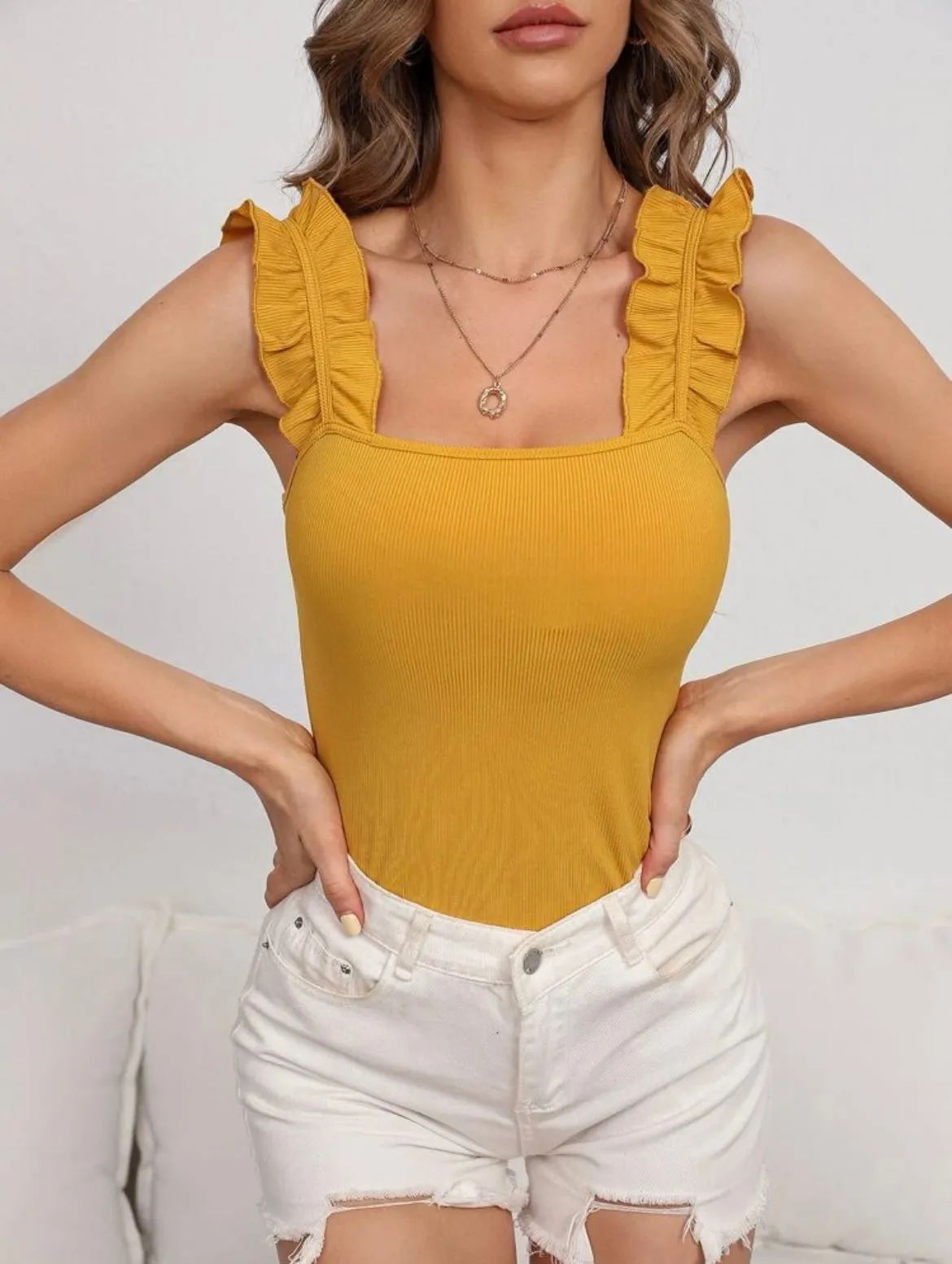 Rose’ Ribbed Ruffle Trim Cami