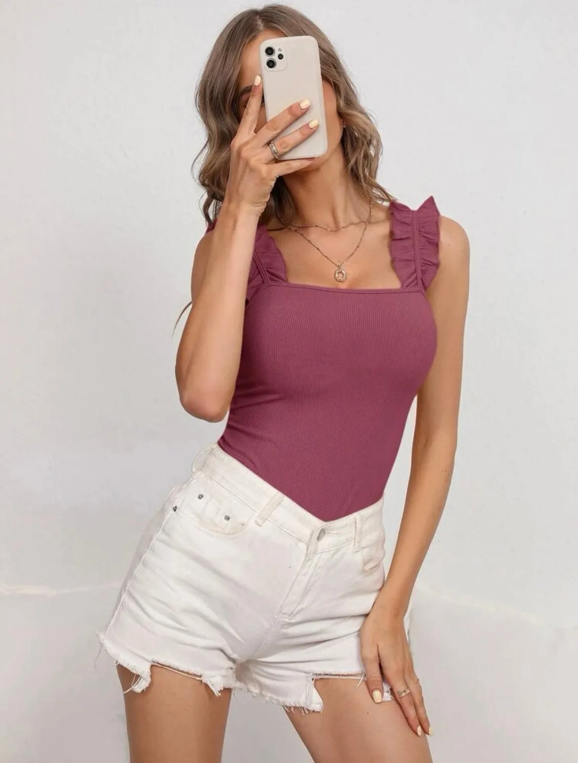 Rose’ Ribbed Ruffle Trim Cami