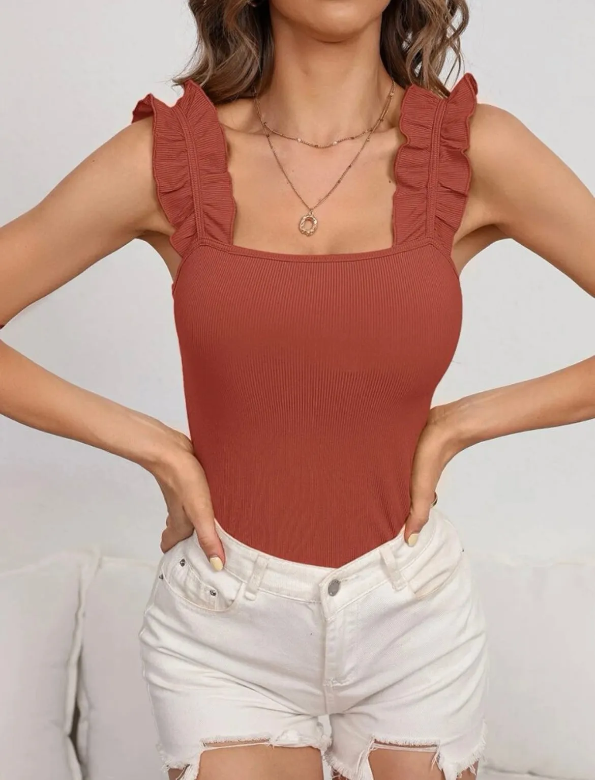 Rose’ Ribbed Ruffle Trim Cami