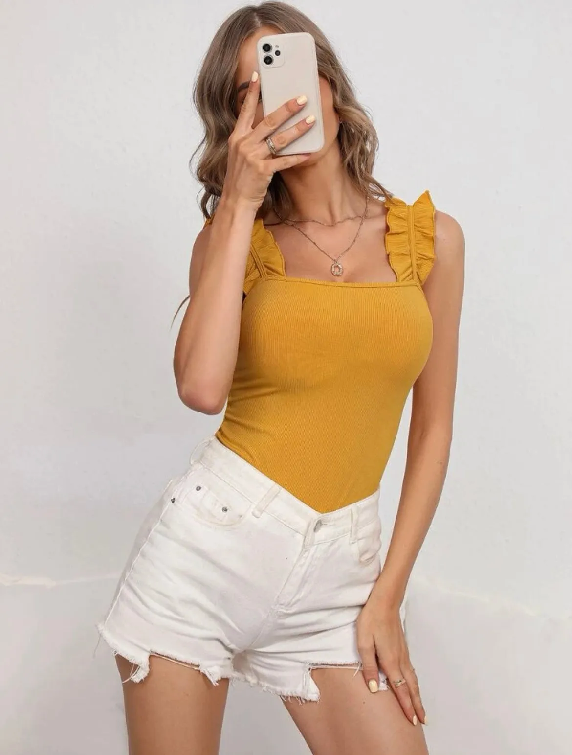 Rose’ Ribbed Ruffle Trim Cami