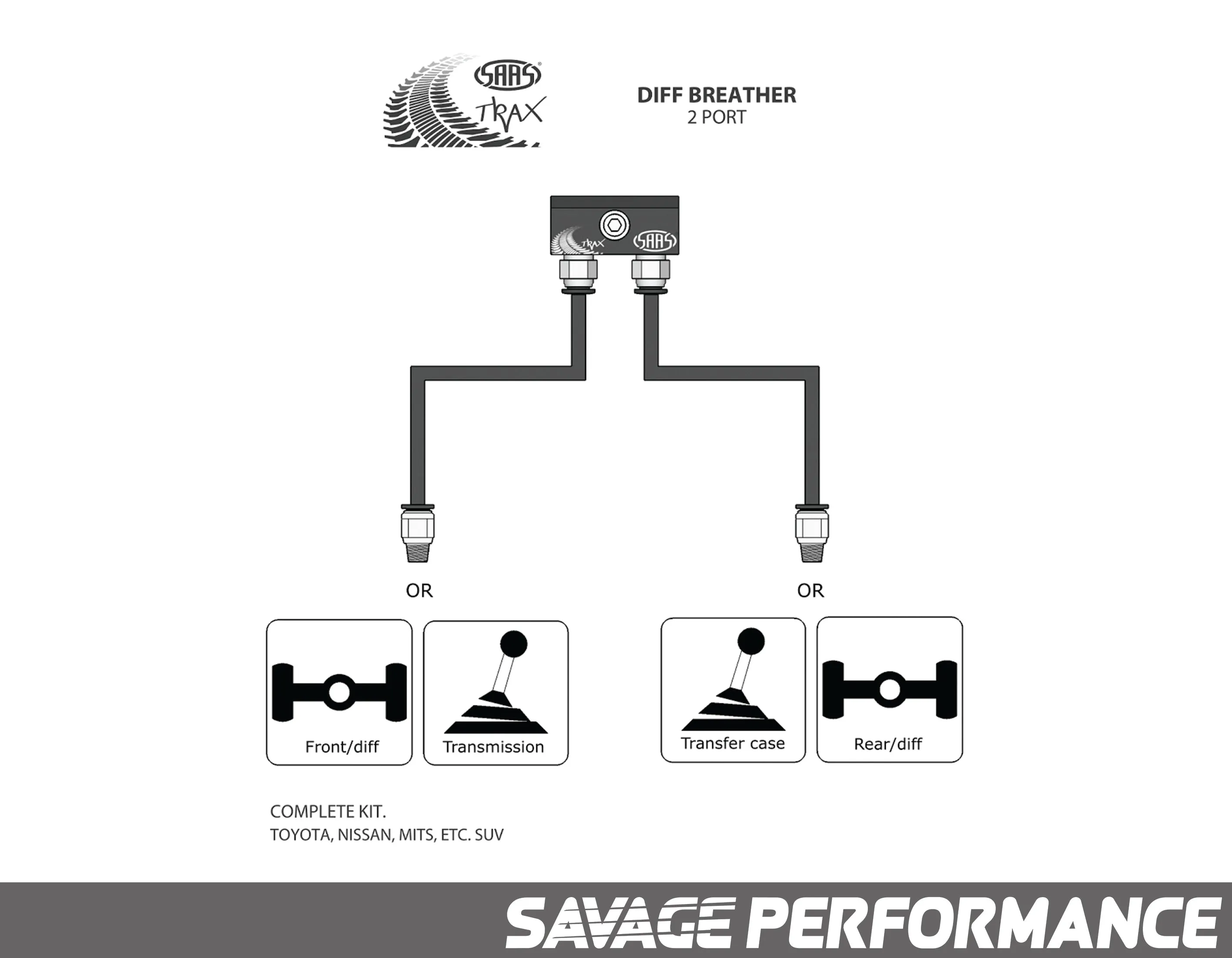 SAAS -Diff Breather Kit - 2 Port suits TOYOTA LANDCRUISER 200 Series 2007-2018