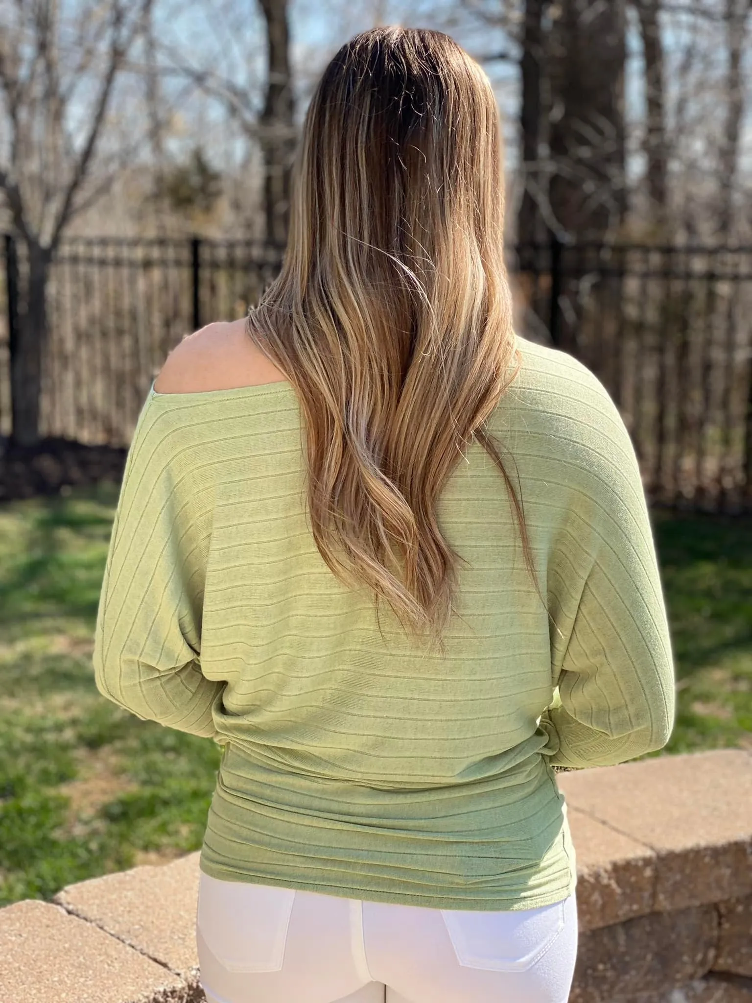 Sage Off the Shoulder 3/4 Sleeve Top