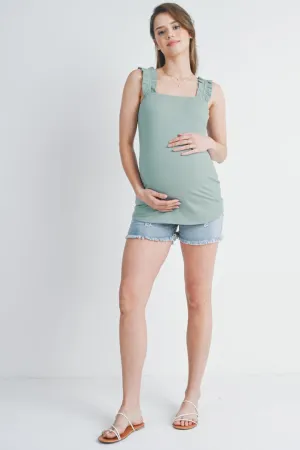 Sage Ruffle Strap Ribbed Tank Top