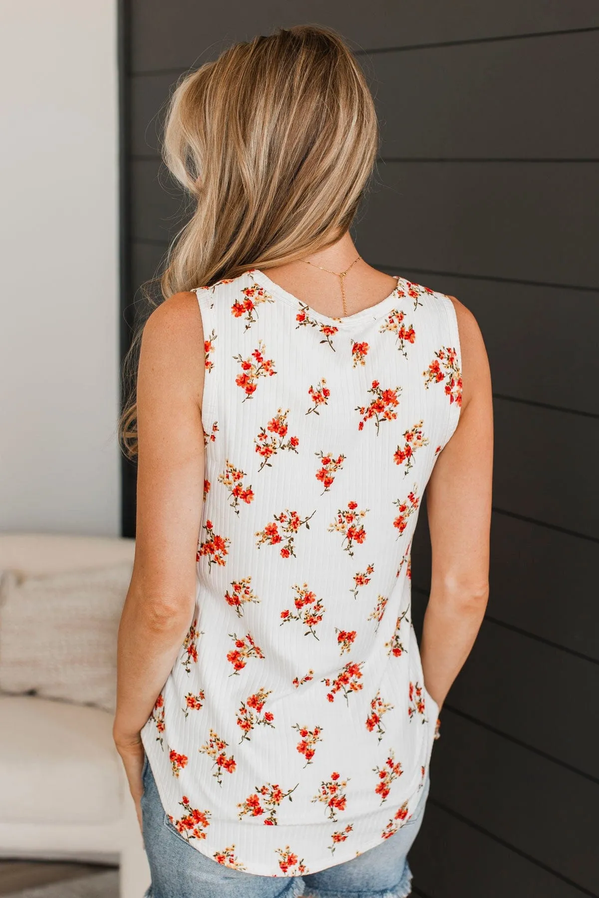 Seal Our Fate Floral Tank Top- Ivory & Coral