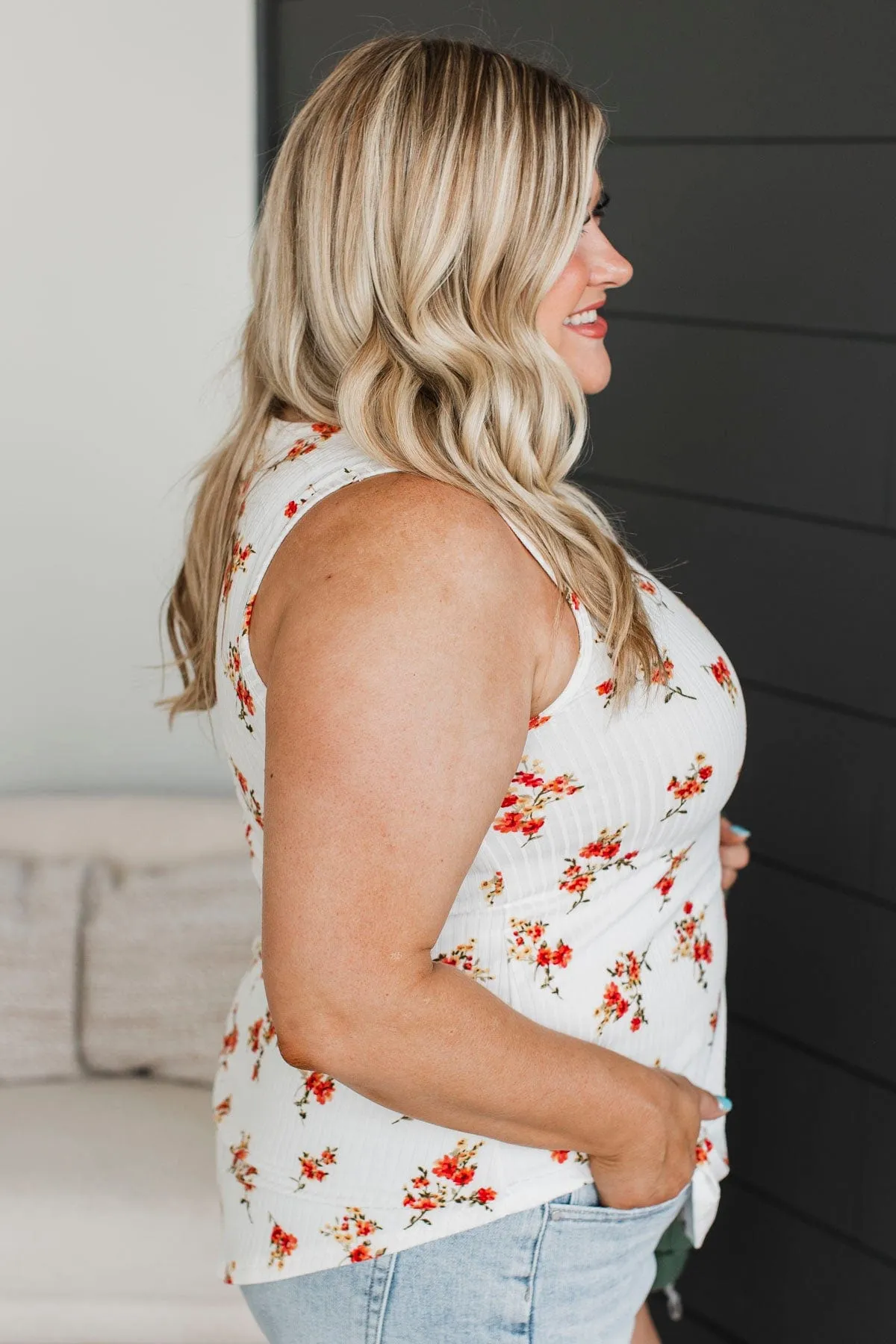 Seal Our Fate Floral Tank Top- Ivory & Coral
