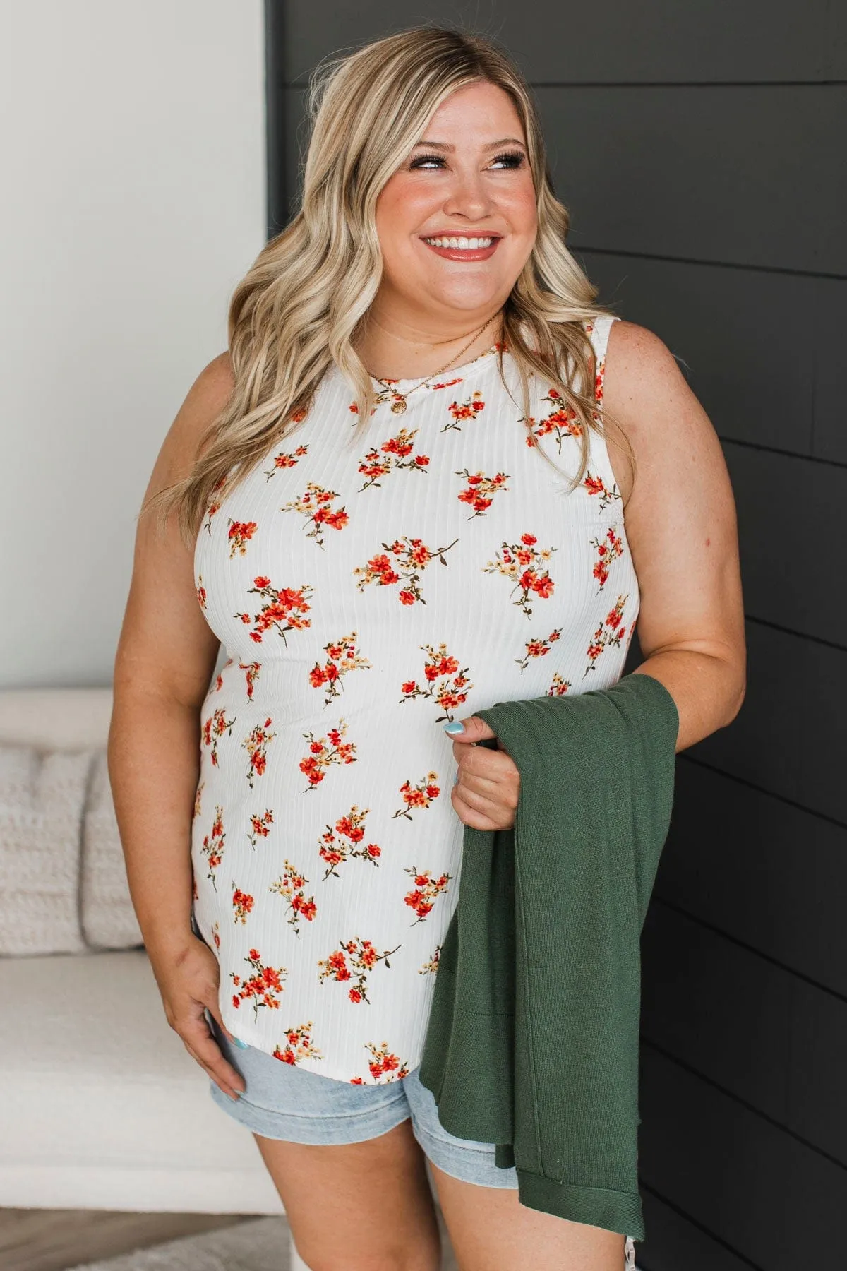 Seal Our Fate Floral Tank Top- Ivory & Coral