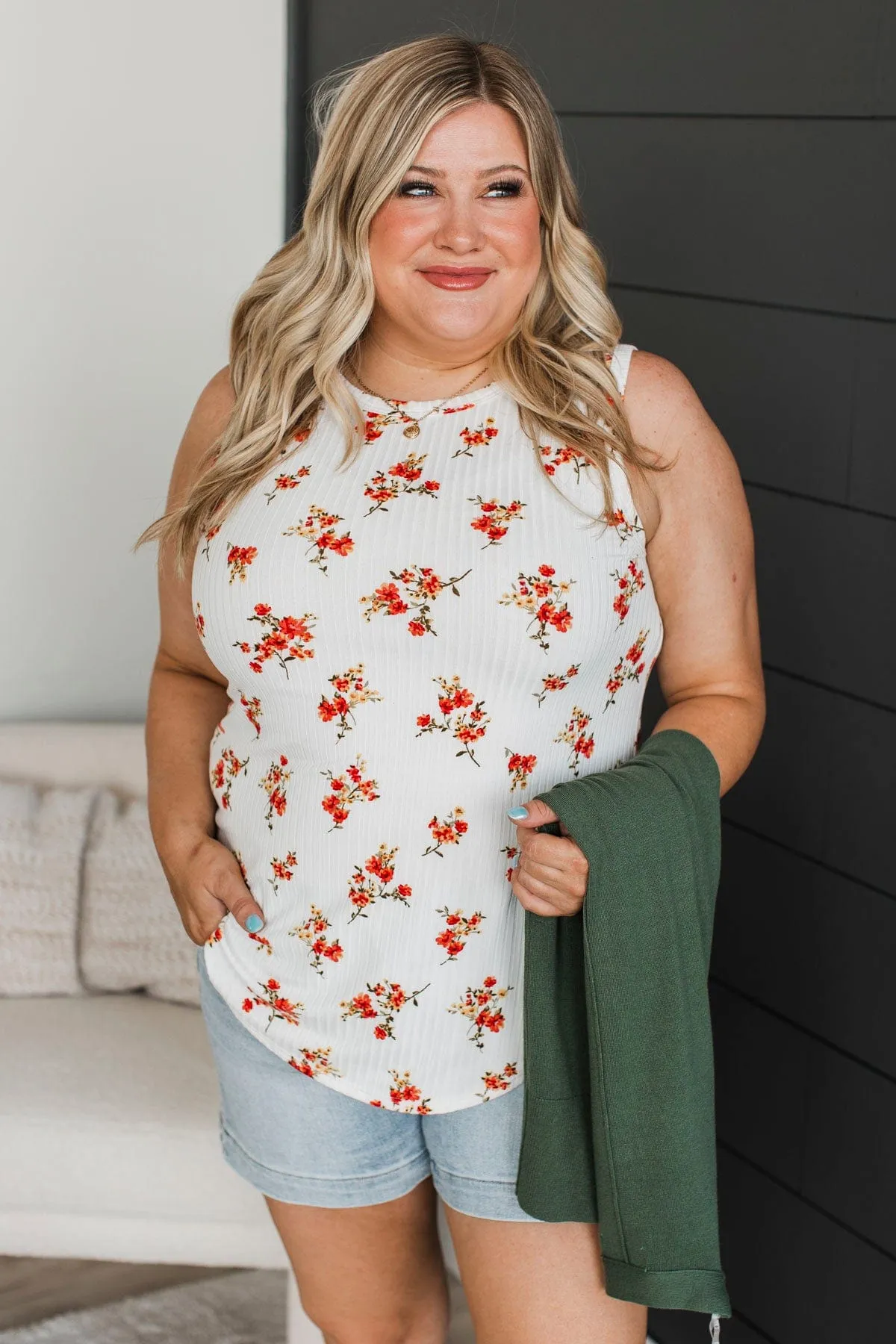 Seal Our Fate Floral Tank Top- Ivory & Coral