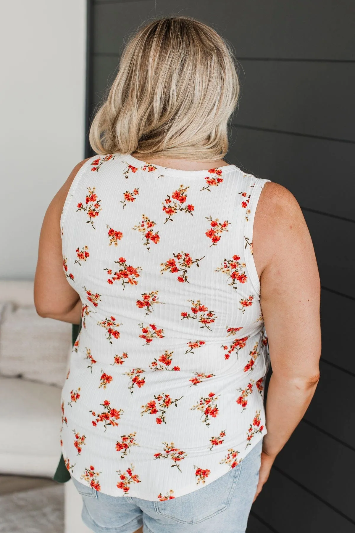 Seal Our Fate Floral Tank Top- Ivory & Coral
