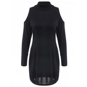 Sexy Turtleneck Long Sleeve Black Hollow Out Women's Bodycon Dress - Black M