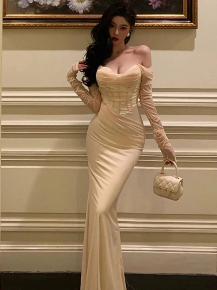 Sexy V-neck Bodycon Wedding Party Dresses Women Elegant Mesh Patchwork Formal Occasion Evening Prom Dress        fg5267