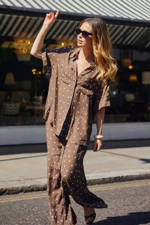 Short Sleeve Button-Up Shirt CHOCOLATE POLKA