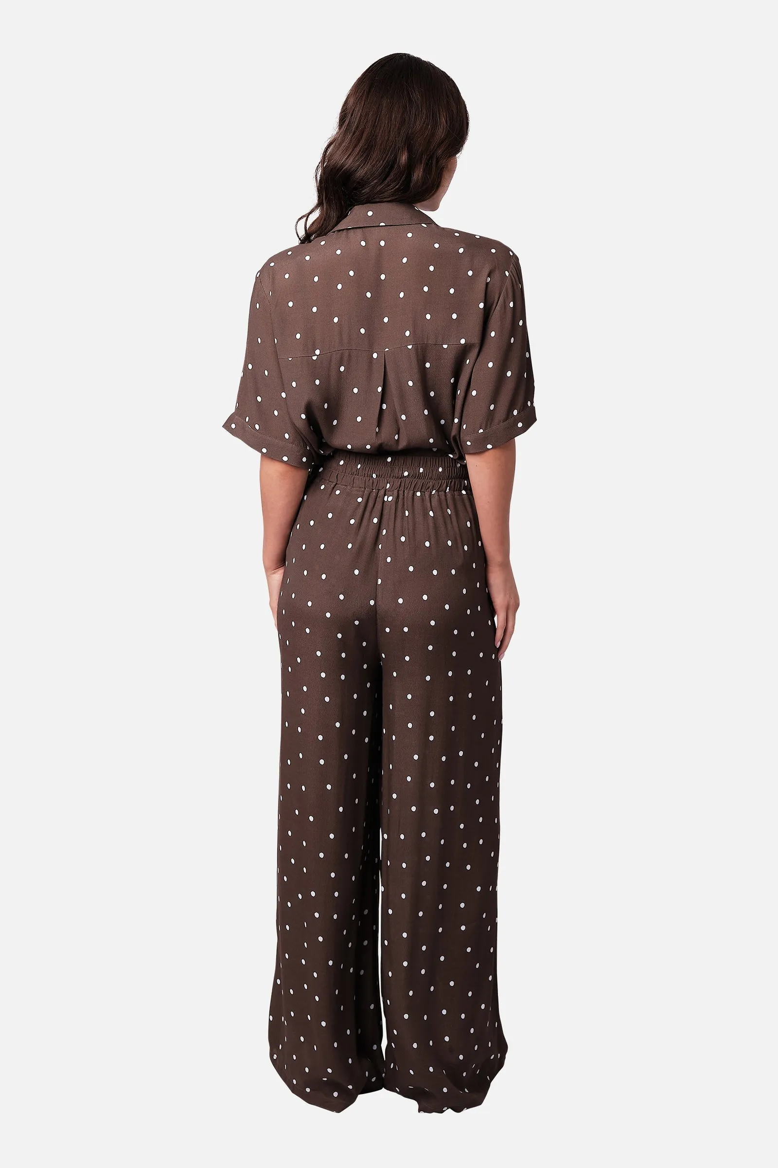Short Sleeve Button-Up Shirt CHOCOLATE POLKA