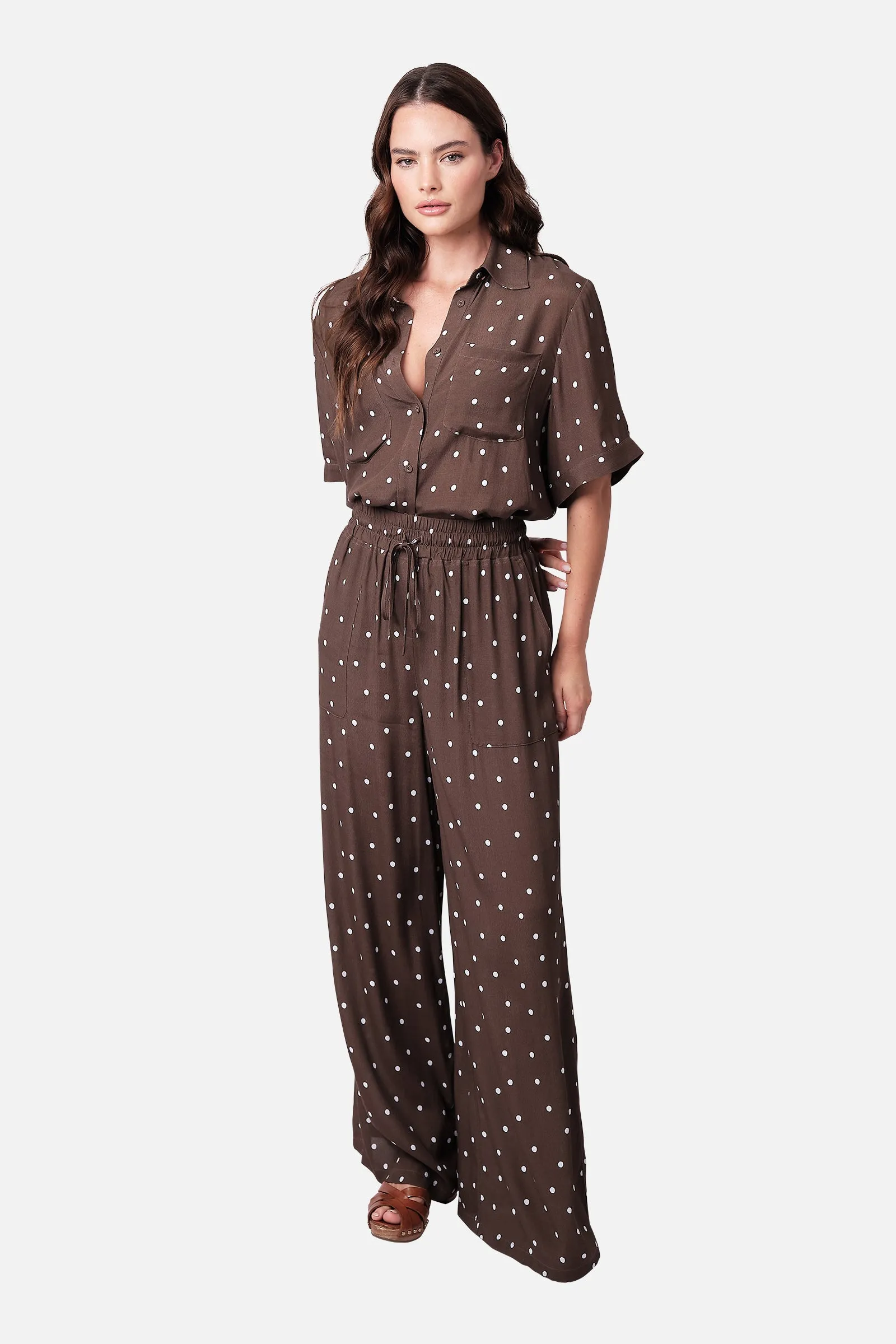 Short Sleeve Button-Up Shirt CHOCOLATE POLKA