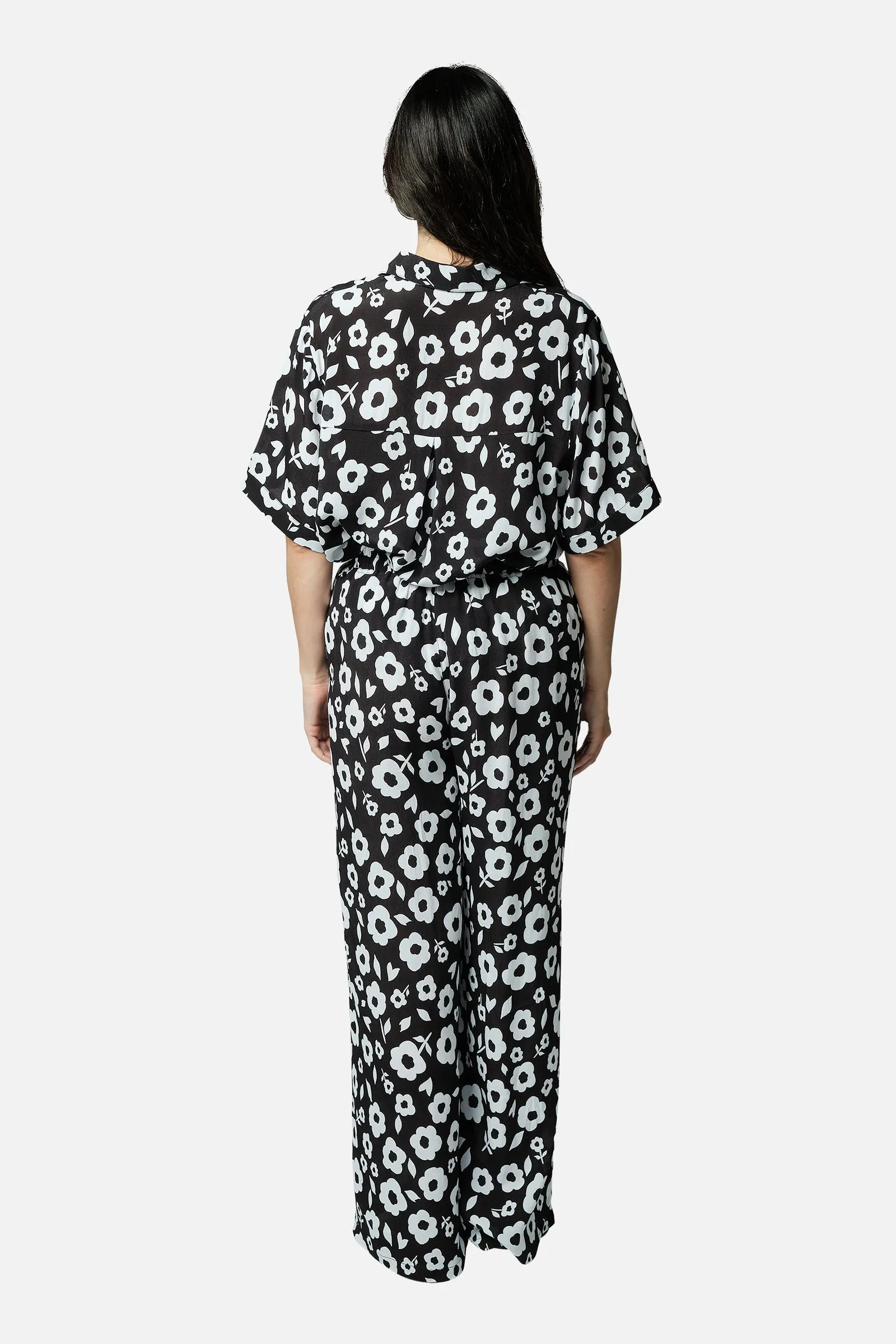 Short Sleeve Button-Up Shirt DAISY SILHOUETTE BLACK