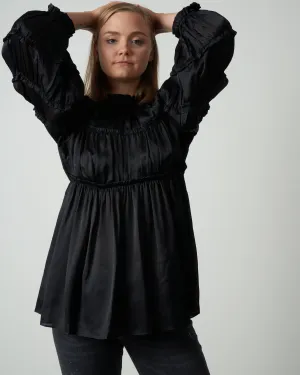 silk tiered blouse - black