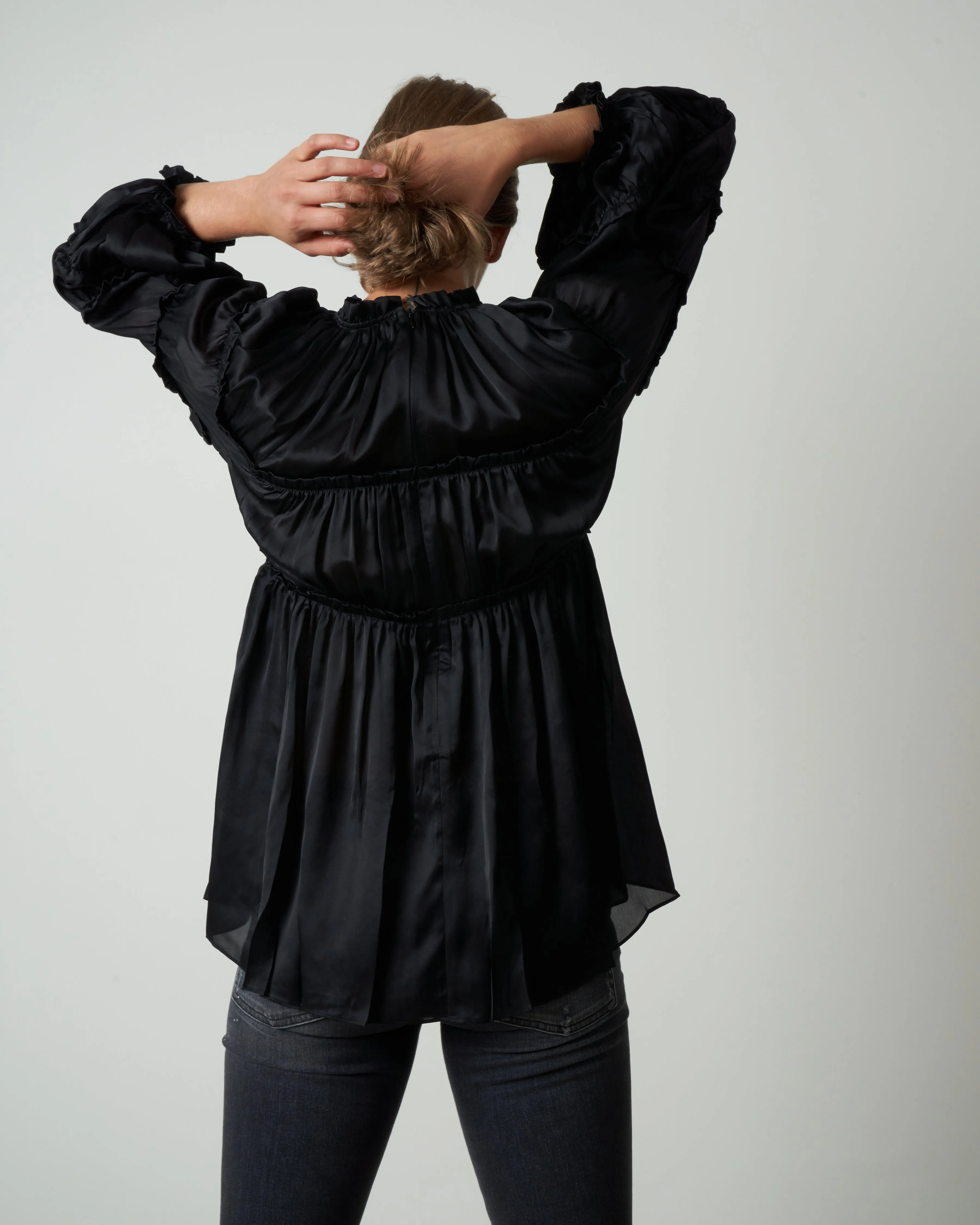 silk tiered blouse - black