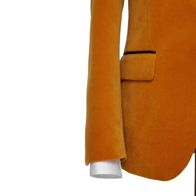 Simple Orange Notched Lapel Two Pieces Velvet Prom Suits