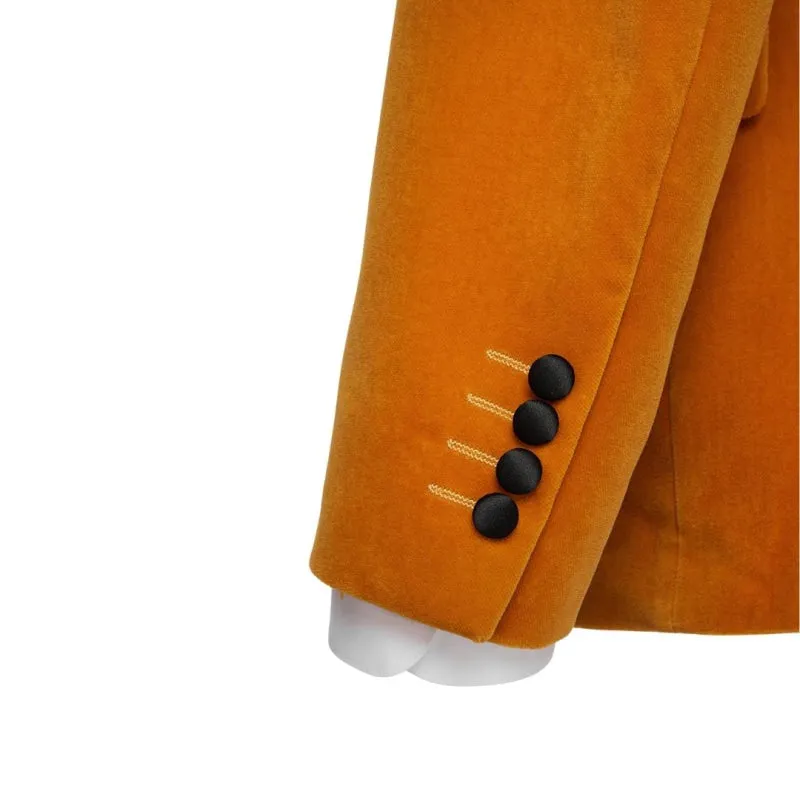 Simple Orange Notched Lapel Two Pieces Velvet Prom Suits