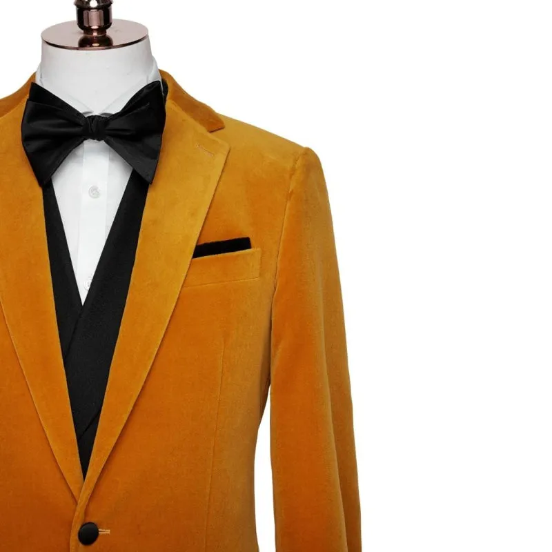 Simple Orange Notched Lapel Two Pieces Velvet Prom Suits