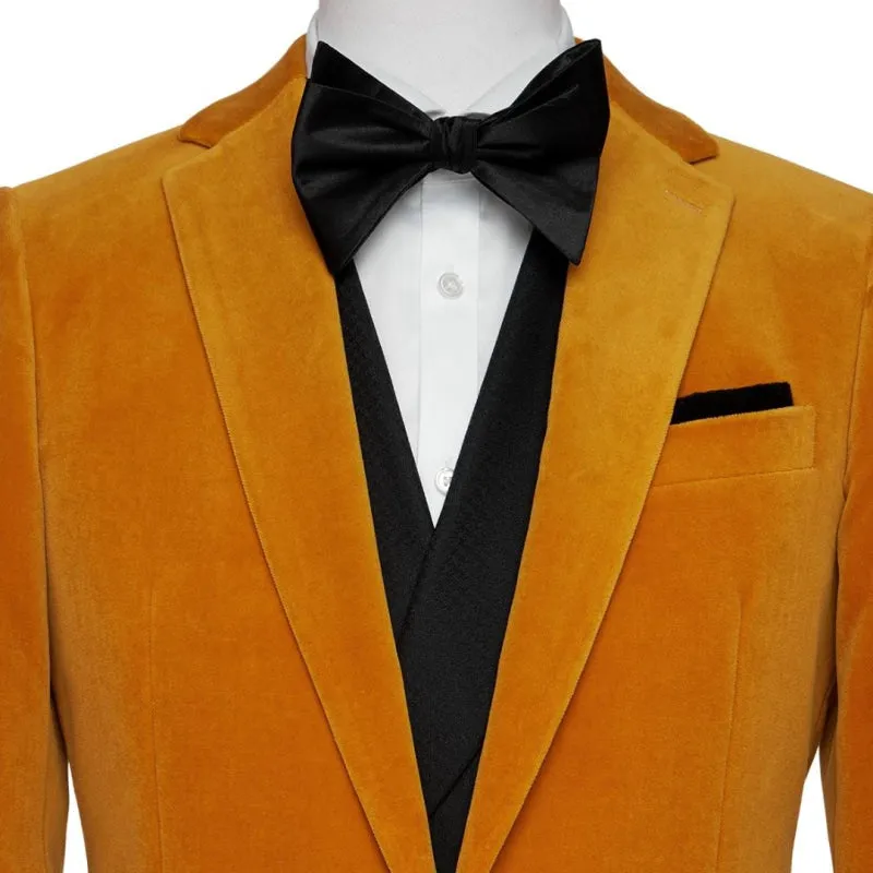 Simple Orange Notched Lapel Two Pieces Velvet Prom Suits