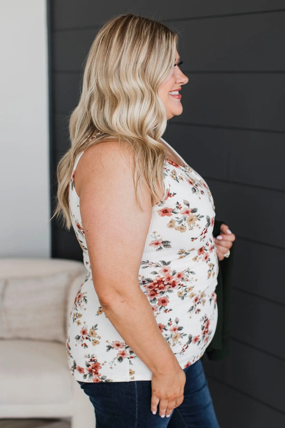 Simply Flourishing Floral Tank Top- Ivory & Marsala