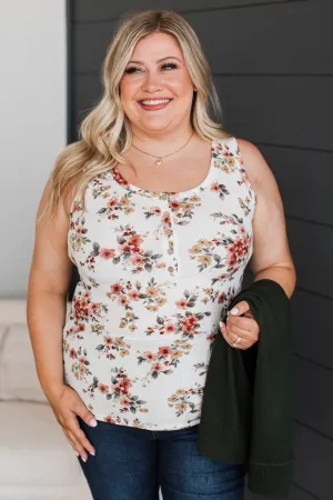 Simply Flourishing Floral Tank Top- Ivory & Marsala