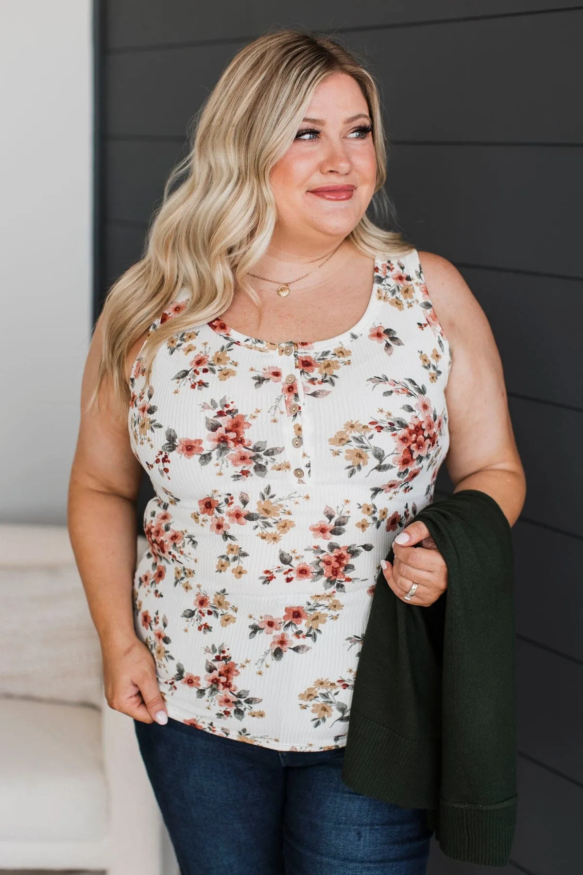 Simply Flourishing Floral Tank Top- Ivory & Marsala