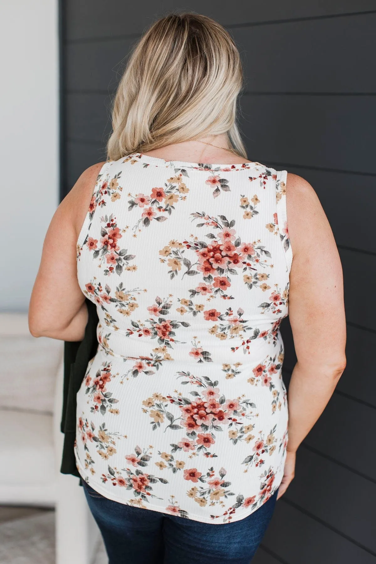 Simply Flourishing Floral Tank Top- Ivory & Marsala