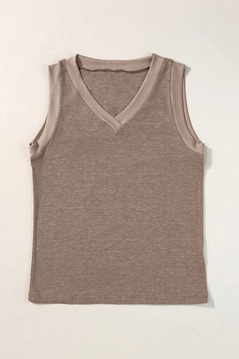 Simply Taupe Ribbed V Neck Tank
