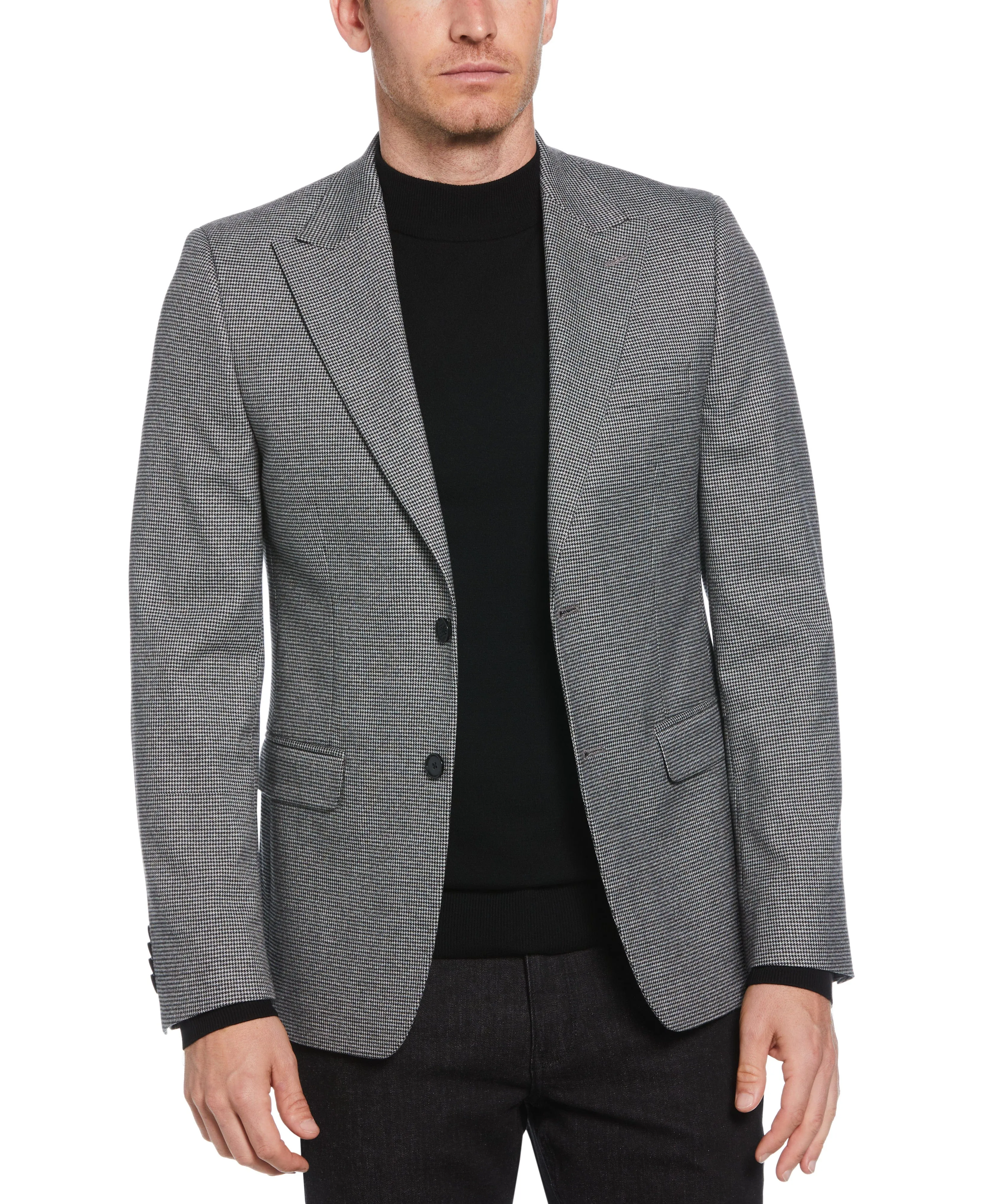 Skinny Fit Gingham Peak Lapel Sport Coat