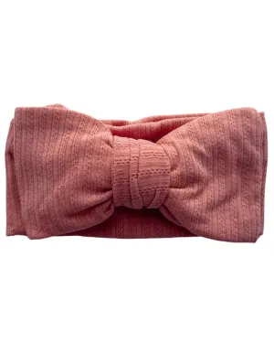 Skinny Knit Large Bow Headband - Coral