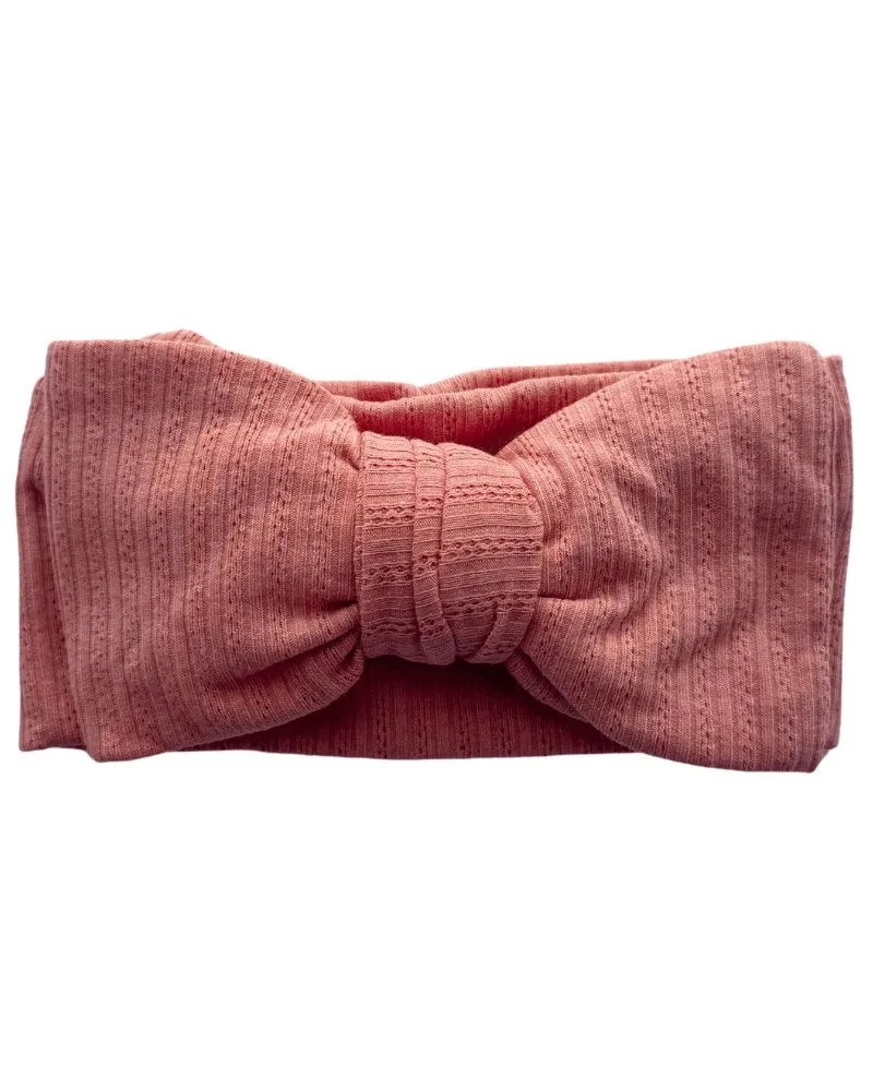Skinny Knit Large Bow Headband - Coral