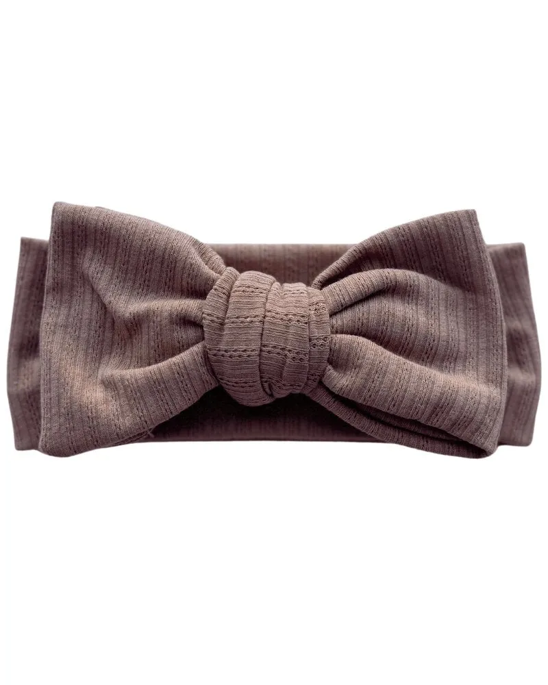 Skinny Knit Large Bow Headband - Mocha