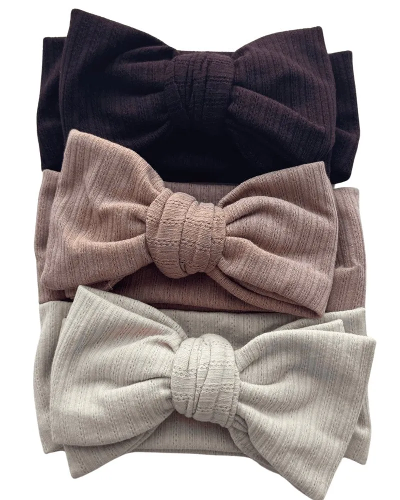 Skinny Knit Large Bow Headband - Mocha