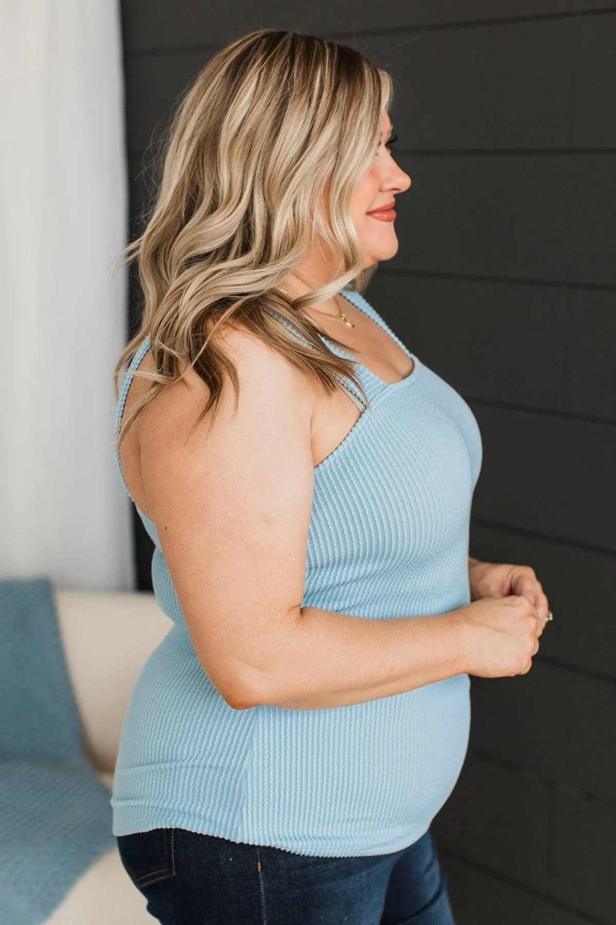 So Many Smiles Ribbed Tank Top- Sky Blue