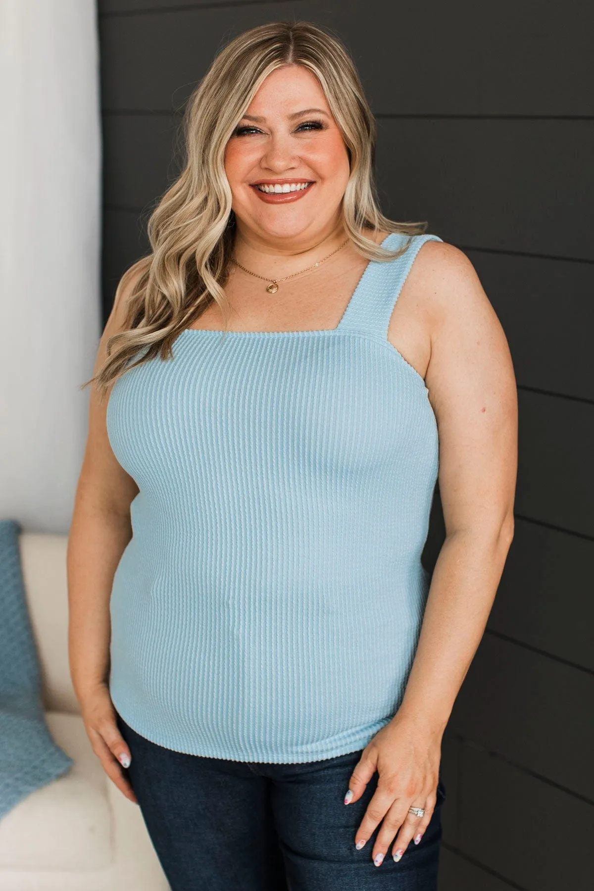 So Many Smiles Ribbed Tank Top- Sky Blue