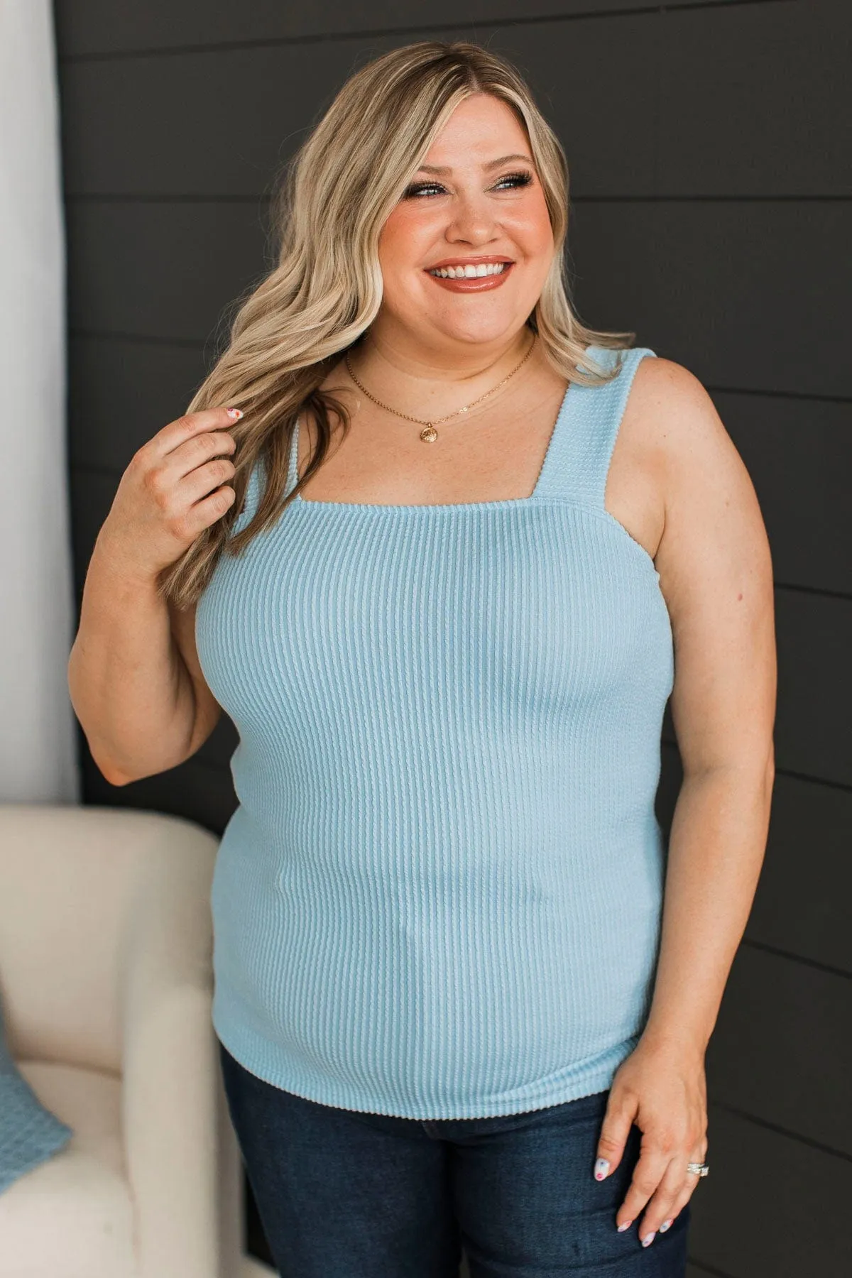 So Many Smiles Ribbed Tank Top- Sky Blue