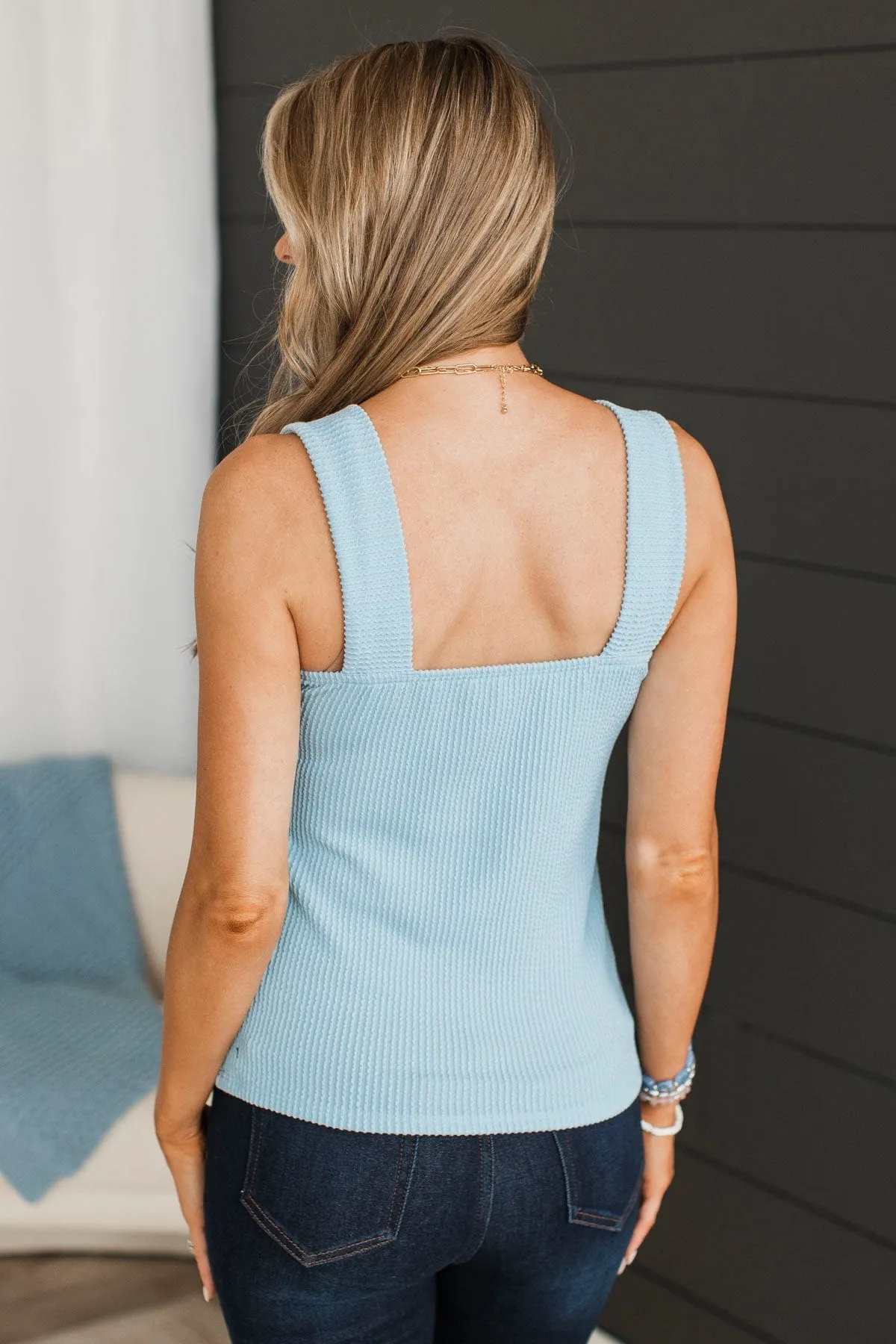 So Many Smiles Ribbed Tank Top- Sky Blue