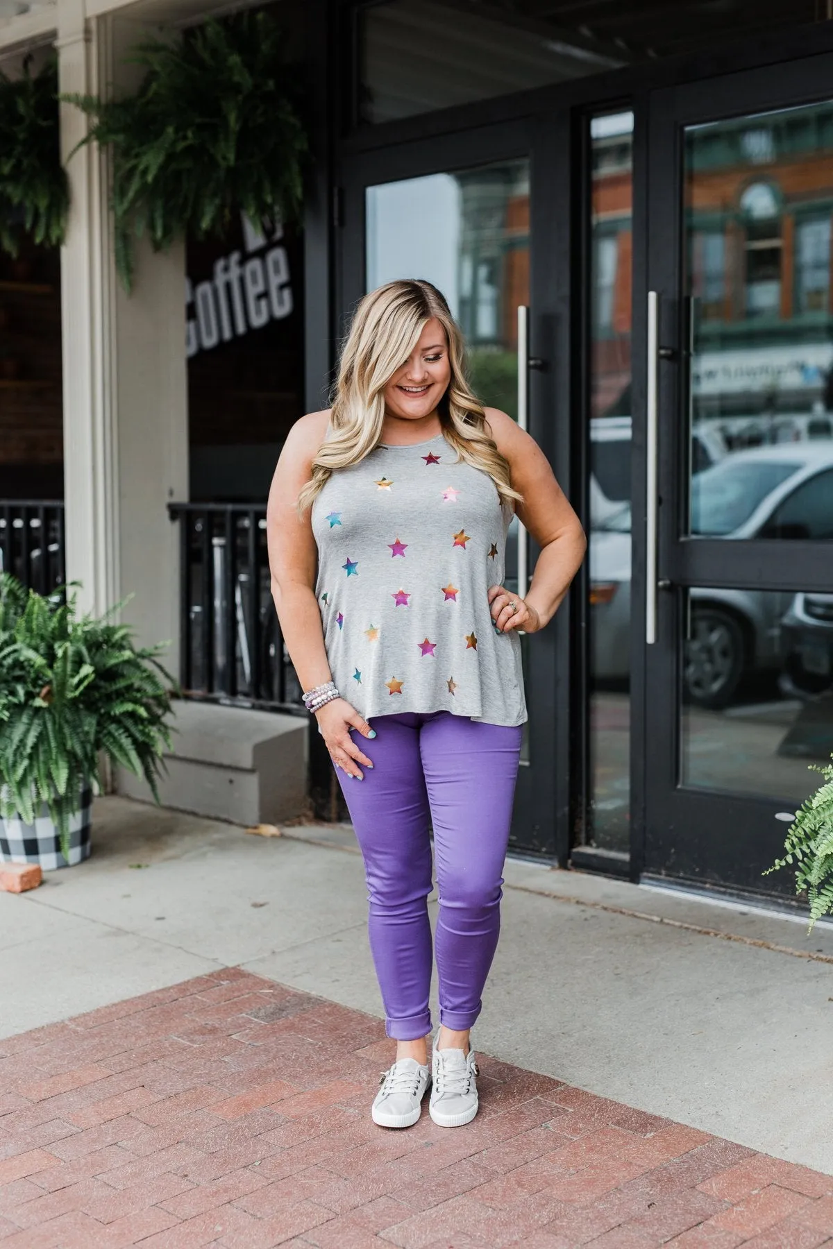 Sparkle For You Star Racerback Tank Top- Grey