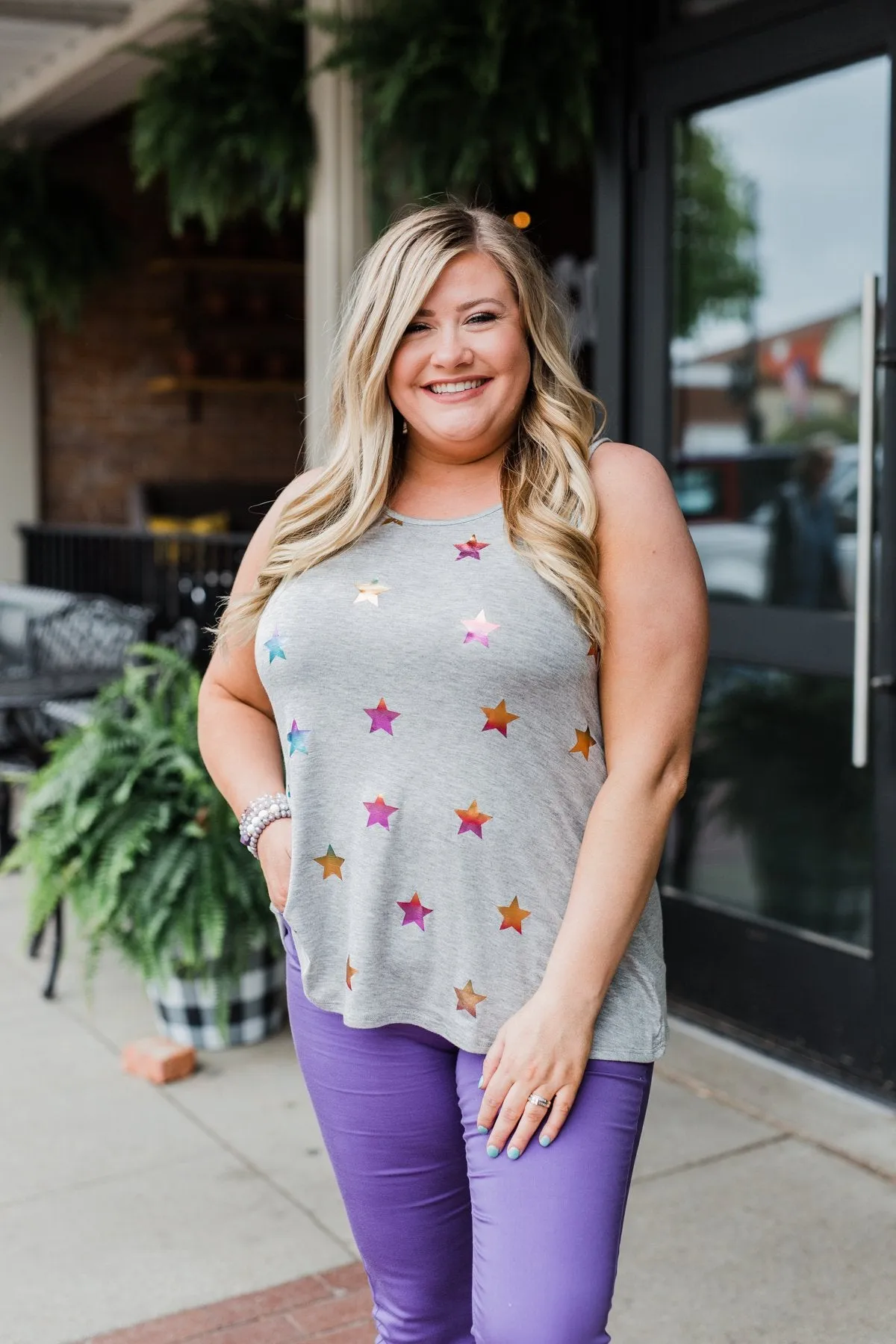 Sparkle For You Star Racerback Tank Top- Grey